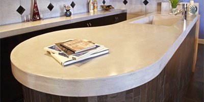 chic concrete countertop in a curved design